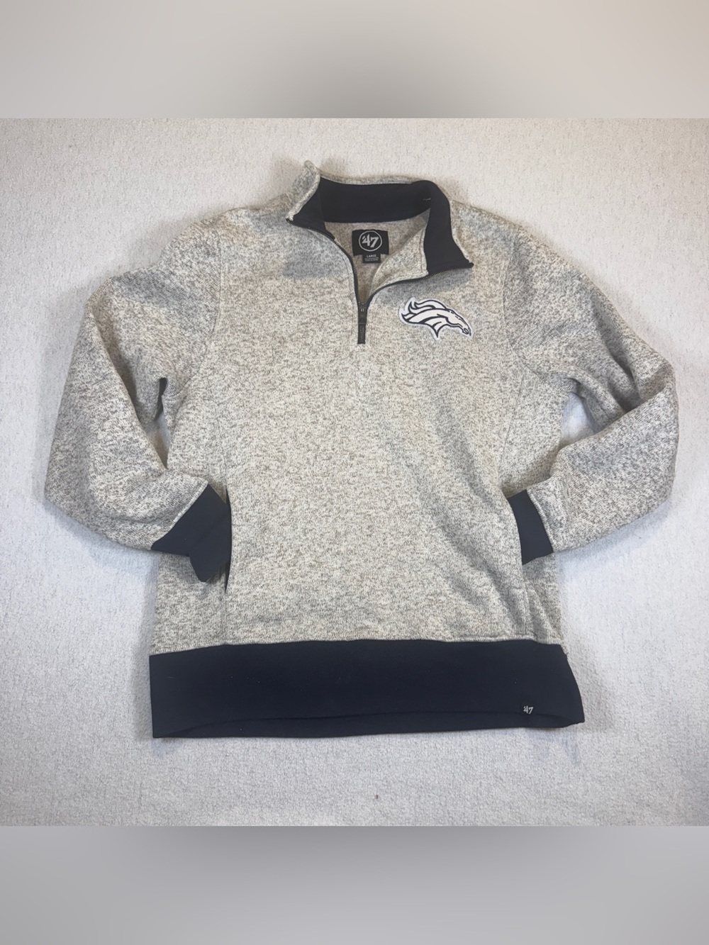 Denver Broncos Fleece 1/4 Zip Sweatshirt Mens L Gray NFL Football 47 Brand